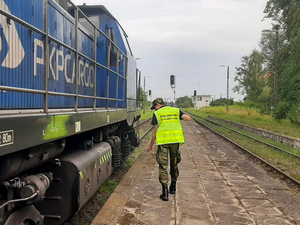 funkcjonariusz Straży Granicznej podczas odprawy pociągu towarowego funkcjonariusz Straży Granicznej podczas odprawy pociągu towarowego